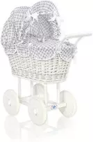 My Sweet Baby Lėlės pintas vežimėlis su pilka patalyne – baltas