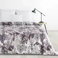 Eurofirany Dekoratyvinis pledas 220x240 cm, purpuriniai pilki lapai, velvetinė lovatiesė, minkštas miegamojo dekoras, stilingas lovos užtiesalas Lovatiesė