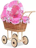 My Sweet Baby Lėlės pintas vežimėlis su rožine patalyne – natūralus