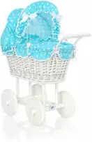 My Sweet Baby Lėlių pintas vežimėlis su turkio spalvos patalyne – baltas