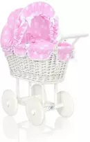 My Sweet Baby Lėlių pintas vežimėlis su rožine patalyne – baltas