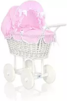 My Sweet Baby Lėlių pintas vežimėlis su rožine patalyne – baltas