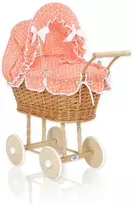 My Sweet Baby Lėlės pintas vežimėlis su persikine patalyne – natūralus