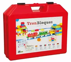 Traukinys su bėgiais, figūrėlėmis ir konstruktoriumi