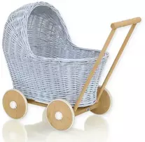My Sweet Baby Lėlių vežimėlis pintas mėlynas su medinėmis detalėmis Wicker