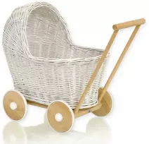 My Sweet Baby Lėlių vežimėlis pintas baltas su medinėmis detalėmis DeCuevas
