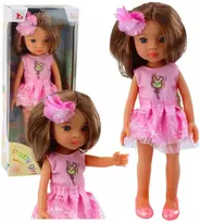 Lean Toys Lėlė su rožine suknele ir ilgais rudais plaukais