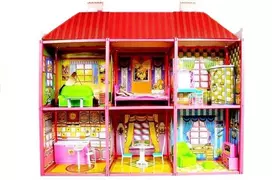 Lean Toys Willa Duży Domek Dla Lalek 6 Pokoi Meble Priedai 128 el.