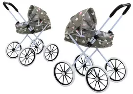 Lean Toys Pilkas lėlių vežimėlis su žvaigždžių motyvu ir dideliais ratais