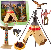 Lean Toys Indėnų žaidimų rinkinys su tipiu ir figūrėlėmis