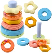 Lean Toys Sensorinis bokštas su pasteliniais žiedais 17cm