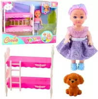 Lean Toys Lėlė su dviaukšte lova ir šuneliu