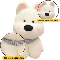 Lean Toys Baltas pliušinis šuniukas su mėlynu šaliku, 33 cm