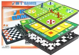 Lean Toys Magnetinės žaidimų lentos rinkinys 7 viename šachmatų Ludo Backgammon juodraščiai