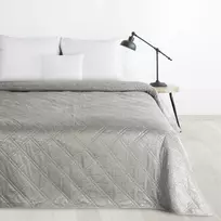Eurofirany Dekoratyvinė lovatiesė 220x240 cm, sidabrinė languota aksominė, lengva lovos užtiesalas, languoto rašto lovatiesė, moderni lovatiesė viengulei lovai Lovatiesė