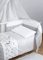 Multitex Medvilninis kūdikių patalynės komplektas 100x135 cm, pilkas safari raštas su lovelės apsauga, Oeko-Tex sertifikatas, vaikiška patalynė
