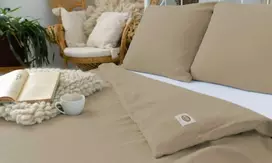 Multitex Medvilninio muslino patalynės komplektas, 220x200 cm antklodės užvalkalas, 70x80 cm pagalvių užvalkalai, kvėpuojantis dvigubas audinys, smėlio spalvos, nelyginama patalynė, minkšta medvilnė