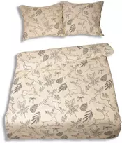 Multitex Kalėdinis flanelinės patalynės komplektas 220x200 cm, kreminės ir juodos spalvos elnių raštas, 3 dalių medvilninis antklodės užvalkalas su pagalvėmis, jaukūs žieminiai patalai