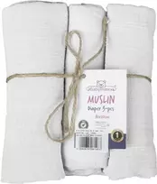 Rankšluostis Multitex Muslininės sauskelnės Muslin 3 vnt 70x80 balta medvilnės komplektas