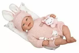 Arias Reborn lėlė Lucia 45 cm – rankų darbo, rožiniai megzti rūbai
