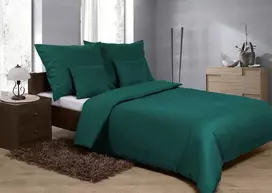 Multitex Žalias medvilninio satino patalynės komplektas, 160x200 cm antklodės užvalkalas su pagalvėmis, OEKO-TEX sertifikatas, užtrauktukas, 5 dalių rinkinys, miegamojo tekstilė