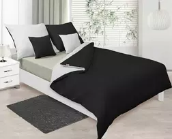 Multitex Medvilninio satino patalynės komplektas, dvipusis antklodės užvalkalas, 160x200 cm, balta ir juoda, 3 dalių rinkinys, Oeko-Tex sertifikatas, miegamojo tekstilė