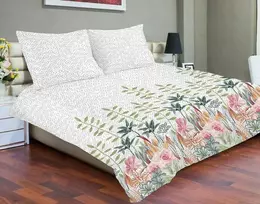 Multitex Satino medvilnės patalynės komplektas 160x200 cm, pilkas gėlių raštas, dvigulis antklodės užvalkalas su pagalvių užvalkalais, OEKO-TEX sertifikatas, miegamojo tekstilė