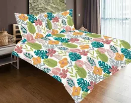 Multitex Medvilninio satino patalynės komplektas, 160x200 cm, spalvingas lapų ir gėlių raštas, 3 dalių rinkinys, OEKO-TEX sertifikatas, minkšta patalynė miegamajam