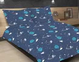 Multitex Satino medvilnės patalynės komplektas, 160x200 cm, tamsiai mėlynas kosmoso raštas, antklodės užvalkalas su dviem pagalvių užvalkalais, OEKO-TEX sertifikatas, miegamojo tekstilė