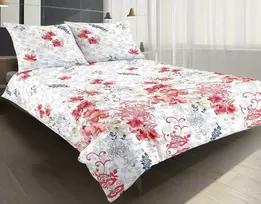 Patalynės komplektas Matex Patalynė satin 220x200 raudona porcelianinės rožių gėlės balta pilka 08A Premium