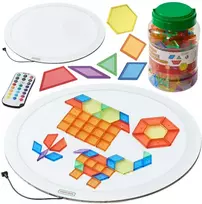 MASTERKIDZ Round LED Light Panel Colorful + Montessori Mosaic Blocks 140 pcs.