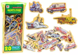 Lean Toys Medinių Magnetų Rinkinys su Transporto Priemonėmis, 20 vnt.