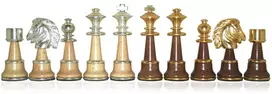 Italfama Prabangios ypač DIDELĖS žalvarinės/medinės šachmatų figūros. Aukštis: 12,7cm., diametras: 4,5cm.