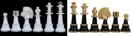 Italfama Prabangios ypač DIDELĖS žalvarinės/medinės juodos/baltos spalvos šachmatų figūros. Aukštis: 12,7cm., diametras: 4,5cm.