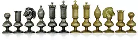 Italfama DIDELĖS prabangios žalvarinės šachmatų figūros. Aukštis: 15cm., diametras: 5cm.