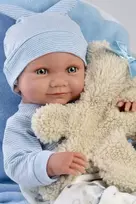 Llorens Llorens 73807 Vinilinė lėlė 40 cm Nico su mėlyna pagalve ir mielu žaislu