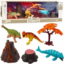 Zestaw Dinozaurų figūrėlių rinkinys su vulkanu ir medžiu, 7 dalys