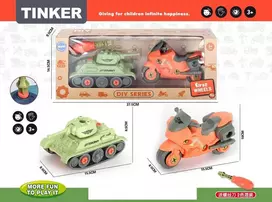Dėlionė DIY Konstravimo Rinkinys „Tinker: Pirmieji Ratai“ – Tankas ir Motociklas