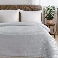 Eurofirany Sidabrinis dygsniuotas dekoratyvinis lovos patiesalas, 220x240 cm, poliesterio lovos užtiesalas, didelio dydžio lovos uždangalas, modernus miegamojo aksesuaras Lovatiesė
