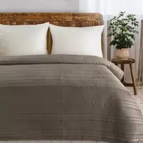 Eurofirany Smėlio spalvos dygsniuotas pledas, dekoratyvinė lovatiesė, 170x210 cm, tamsiai smėlio pledas, poliesterio lovos užtiesalas Lovatiesė