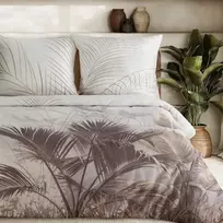 Eurofirany Medvilninio satino patalynės komplektas, 140x200 cm antklodės užvalkalas ir 70x80 cm pagalvės užvalkalas, kreminės ir smėlio spalvos lapų raštas, užtrauktukas, 115 g/m², minkšta patalynė miegamajam