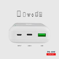 Išorinis akumuliatorius SBS Powerbank SBS TTBB20000PD20W 20000 mAh 20W Power Delivery su MicroUSB, USB-C, USB-A - white | 8018417344978 | 8018417344978