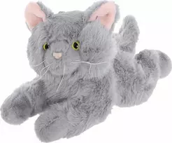 Maskotka Pliušinis žaislas gulinčiai katei, 45 cm, pilkas