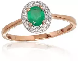 Auksinis žiedas su brangakmeniais. Metalas: Raudonas Auksas. Praba: 585°. Akmuo: Briliantai , Smaragdas - 16.5 - 1.48 g. - Briliantai (0,04Ct), Smaragdas (0,279Ct)