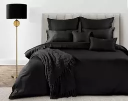 Eurofirany Juodas medvilninio satino patalynės komplektas, vientisa spalva, 220x200 cm antklodės užvalkalas su 2 pagalvių užvalkalais 70x80 cm, elegantiška miegamojo tekstilė, prabangi patalynė