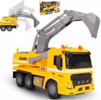 Malplay Žaislinis sunkvežimis su ekskavatoriumi, statybinis vilkikas, automobilis 1:16, šviesos, garsas