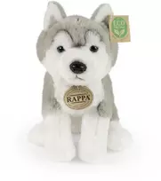 Rappa - pliušinis realistiškas sėdintis haskio šuniukas, 23 cm, ekologiška minkštų žaislų kolekcija