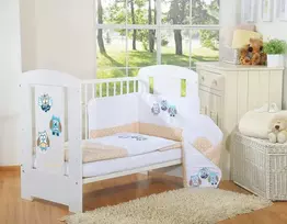 My Sweet Baby Kūdikio patalynės komplektas smėlio spalvos su pelėdžiukais, 135x100 cm, 3 dalių
