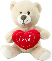 Lean Toys Pliušinis meškutis su širdimi, kreminė, 30 cm