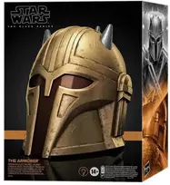 Kostiumo aksesuaras - Hasbro Star Wars The Juodas Series The Armorer's Helmet (replica, elektroninės funkcijos, kietas plastikas)